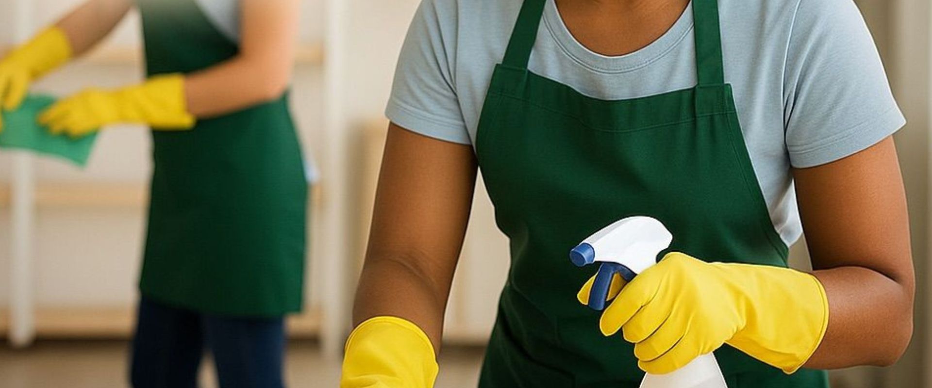 Property care staff preparing equipment