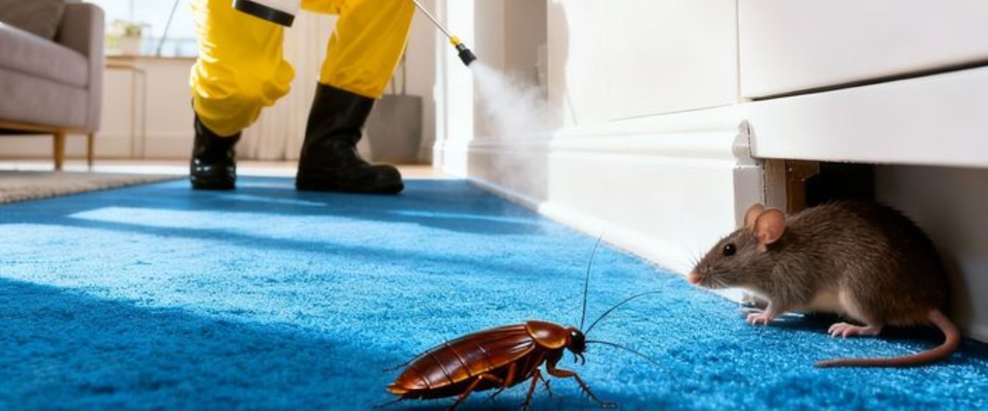 Cleaning and pest control services in progress